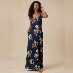 Blue Striped Floral Maxi Sundress